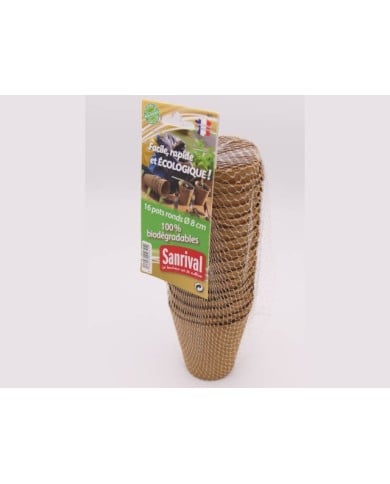 16 pots biodégradables rond de 8 cm