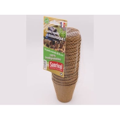 16 pots biodégradables rond de 8 cm