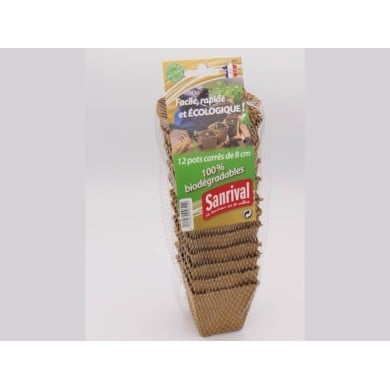 12 pots biodégradables carré de 8 cm