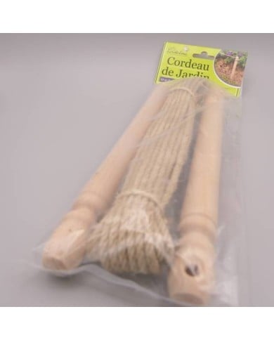 CORDEAU JARDIN 2 PIQUETS EN HÊTRE  +10M CHANVRE 4MM