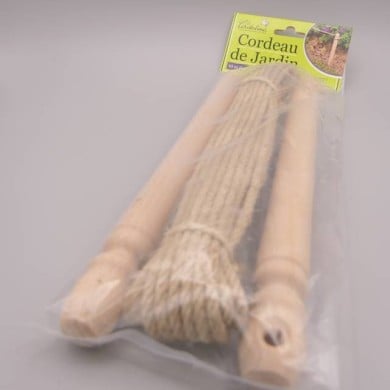 CORDEAU JARDIN 2 PIQUETS EN HÊTRE  +10M CHANVRE 4MM